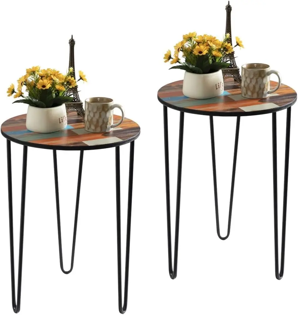 

Круглый боковой столик, набор из 2 столов с круглым концом для гостиной, декоративный стол для небольшого пространства, богемные боковые столы для спальни, маленький круглый планшет