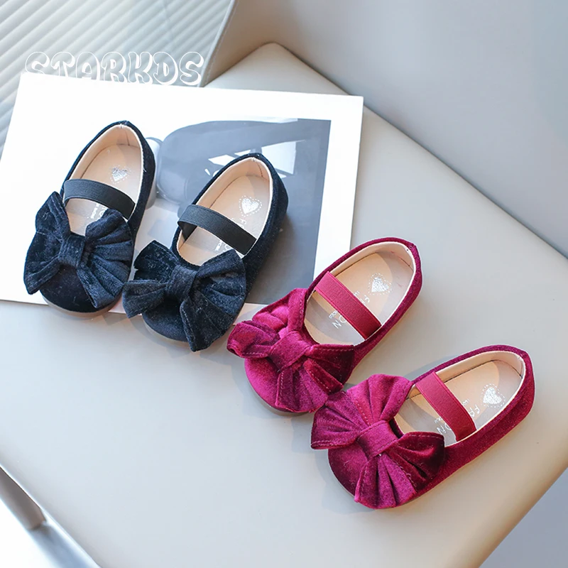 

Cute Big Bowknot Velvet Ballet Flats Girls Fashion Red Mary Jane Shoes Baby Child Soft Sole Wedding Party Velour Dress Zapatos