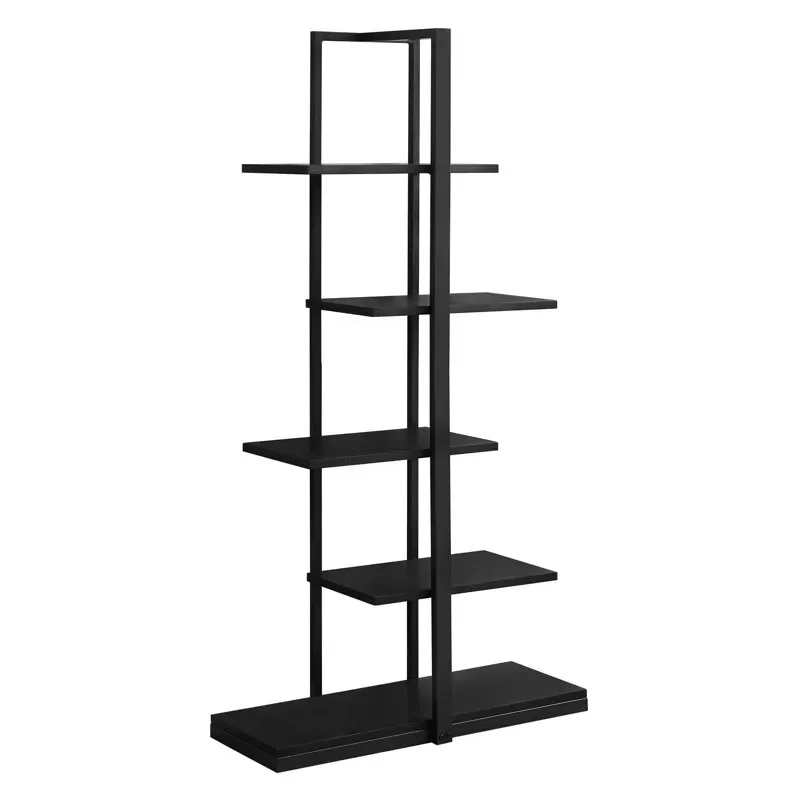 

Bookshelf, Bookcase, Etagere, 5 Tier, 60"H, Office, Bedroom, Metal, Laminate, Black, Contemporary, Modern