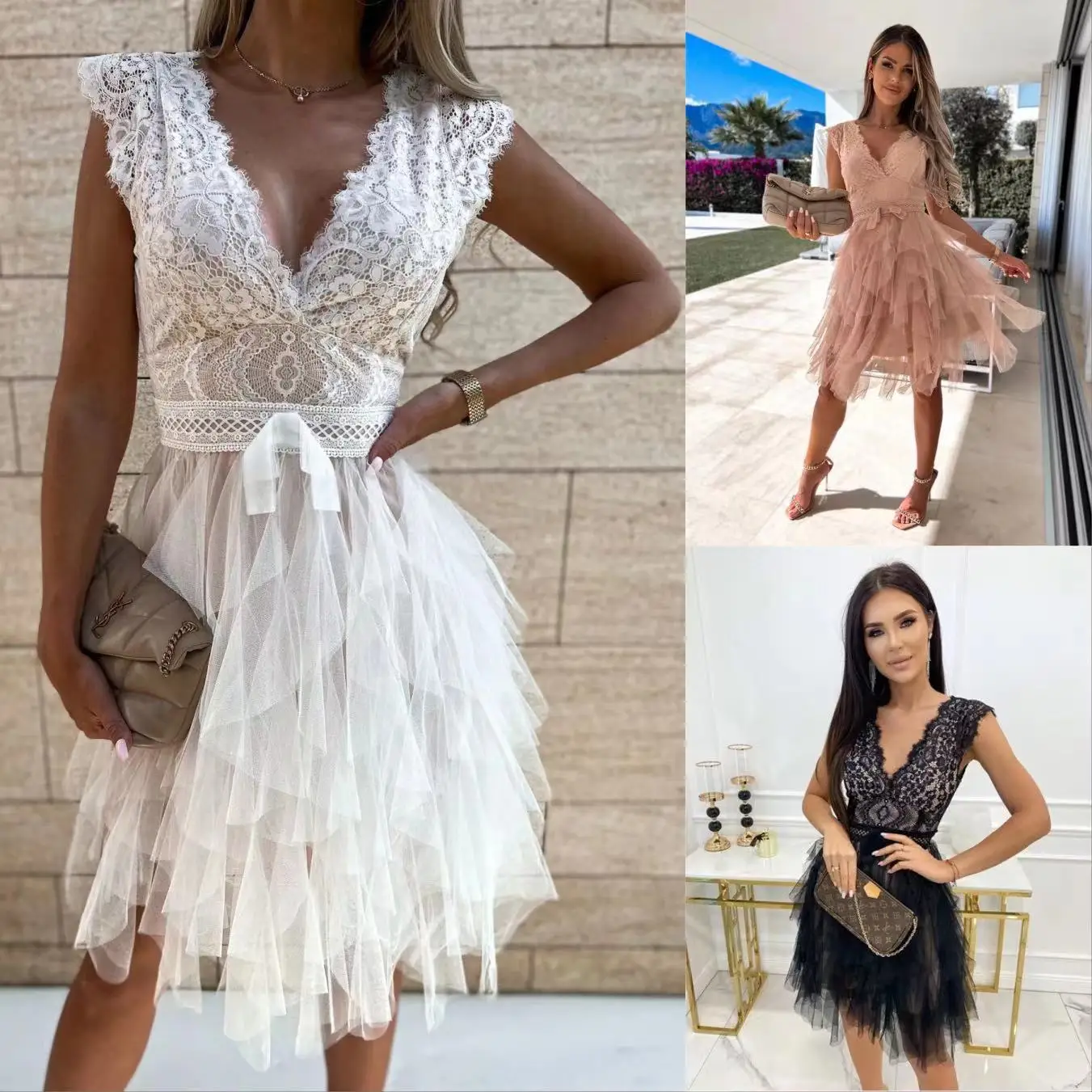 Elegant Ladies Dresses For Women Vacation Banquet Gown Sleeveless V-neck Short Skirt Sexy Lace Bow Women's Party Dress Vestidos
Elegant Ladies Dresses For Women Vacation Banquet Gown Sleeveless V-neck Short Skirt Sexy Lace Bow Women's Party Dress Vestidos
