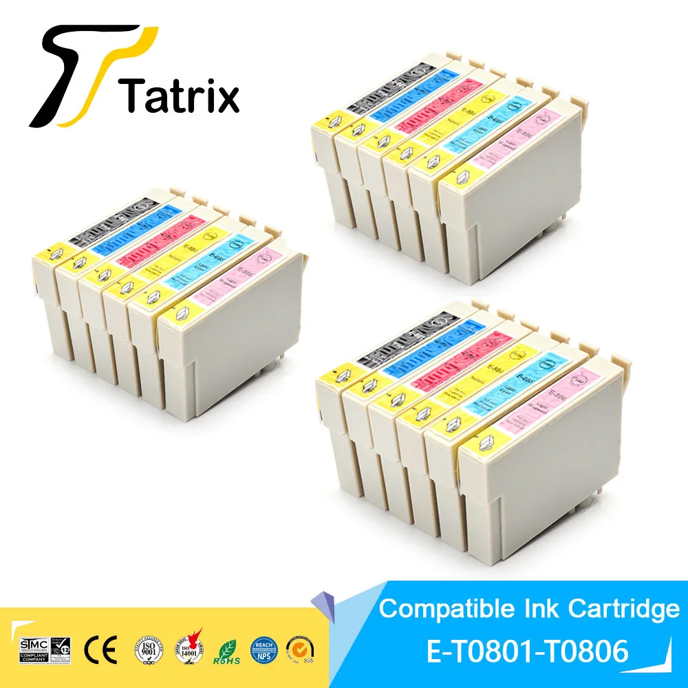 Tatrix T0801 T0802 T0803 T0804 T0805 T0806 Color Compatible Printer Ink Cartridge for Epson Stylus Photo R265 RX610
Tatrix T0801 T0802 T0803 T0804 T0805 T0806 Color Compatible Printer Ink Cartridge for Epson Stylus Photo R265 RX610