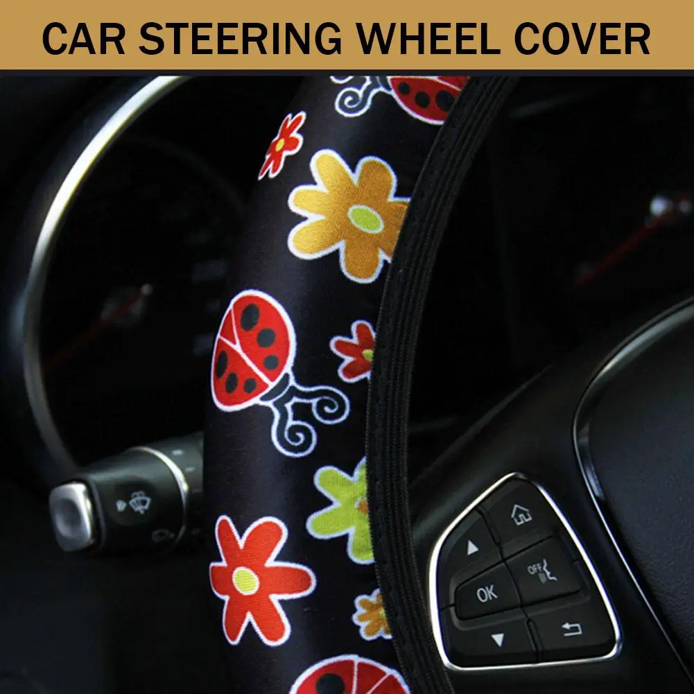

Car Steering Wheel Cover Beetle Printed Cloth Without Inner Wheel Universal Car Cover Accessories Styling Interior Ste G3A9