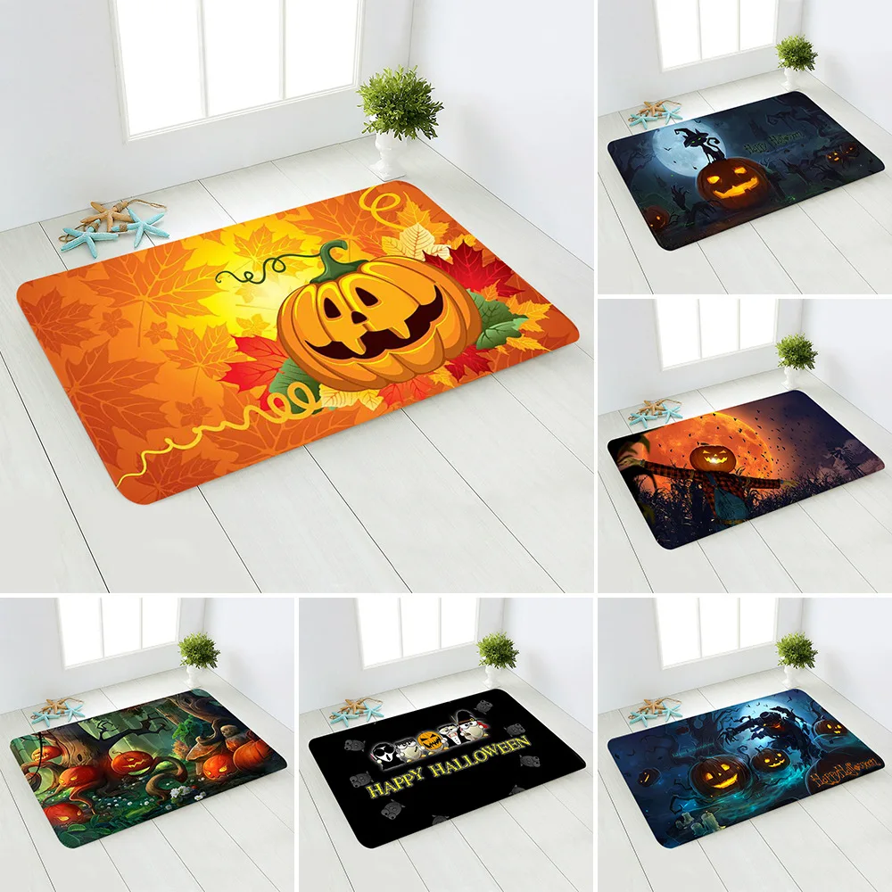 

XIXIHAHA High Quality Halloween Carpet Horror Pumpkin Ghost Festival Party Doormat Happy Halloween Decor for Home Anti-skid Mat