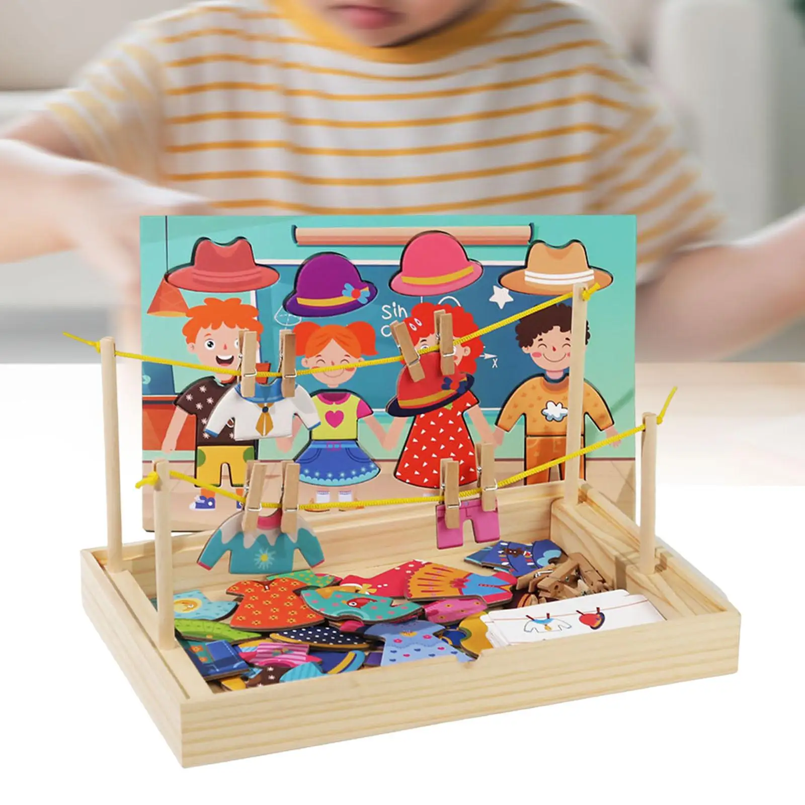 

Dress up Jigsaw Puzzles Pretend Play Sensory with Drying Rack Educational Game for Boys Girls Toddlers Kids Ages 2 3 4 5 Gifts