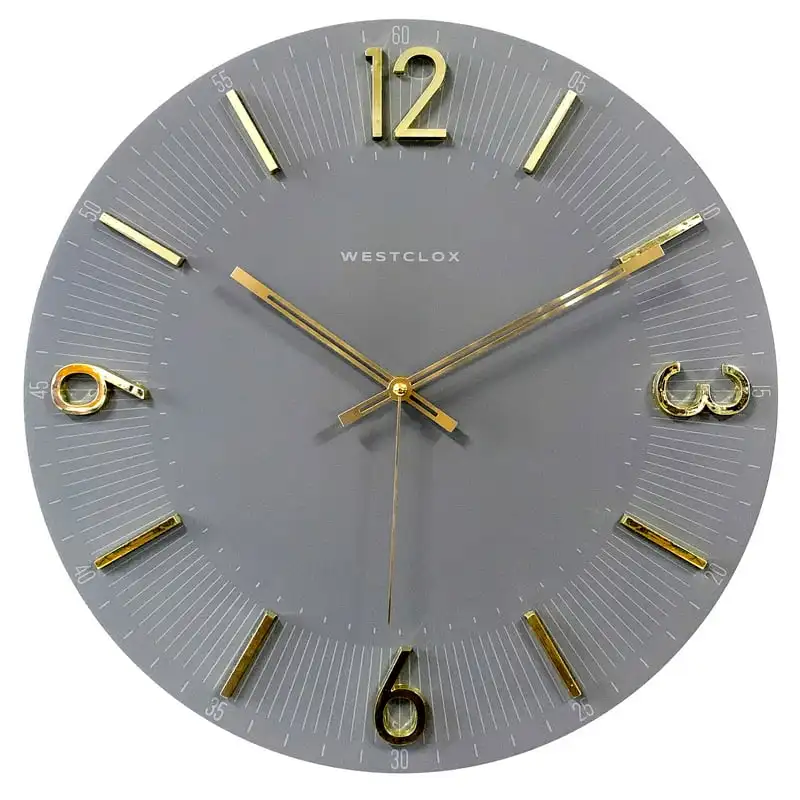 

16" Analog QA Wall Clock-Gray with Raised Gold Numbers - Accurate Timekeeping