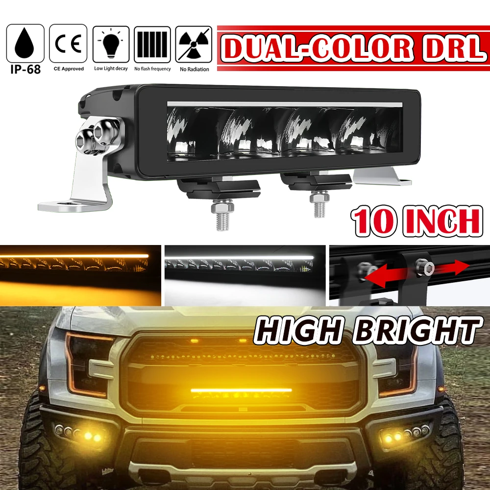 

LED Light Bar 10inch 3500K Amber White DRL Spot Flood 12V 24V Offroad Automotive Driving LED Bar for Trucks Pickup Car ATV SUV