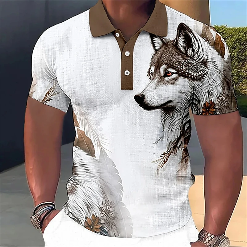 

Рубашка-поло мужская с коротким рукавом, Повседневная Свободная уличная Модная рубашка с 3d принтом волка, орла, лето