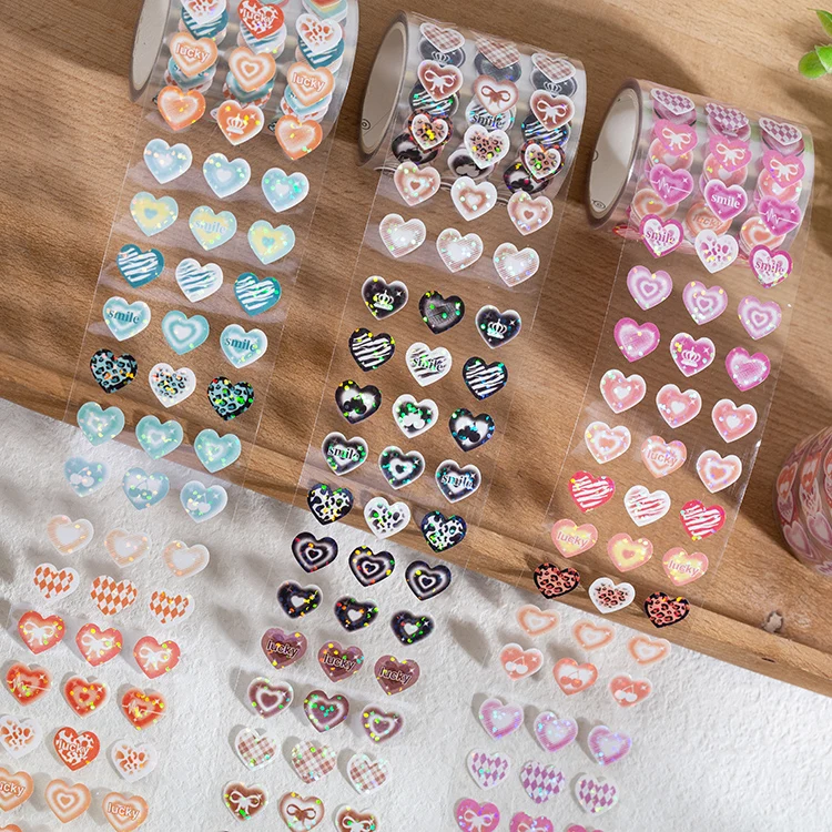 

Kawaii Colored Love Laser Masking Washi Tape Strawberry Decorative Adhesive Tape Diy Scrapbooking Sticker Label Stationery