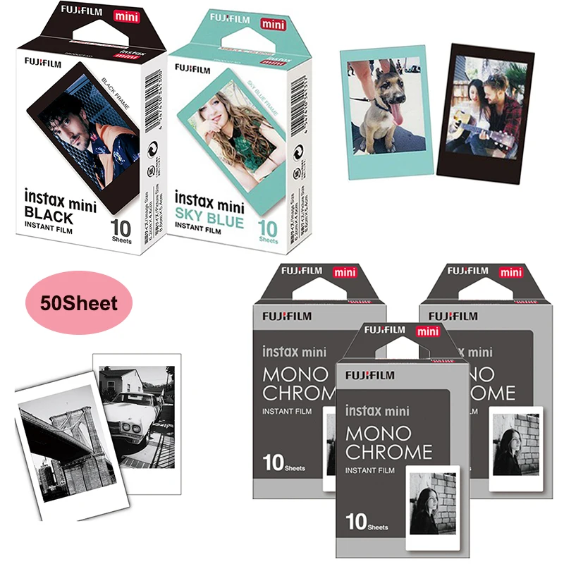 

Fujifilm Instax Mini 12 MonoChrome/Black/Sky Blue (5-Packs) For Fuji Instant Mini 11 7+ 40 70 90 Camera Instax Mini Film Paper