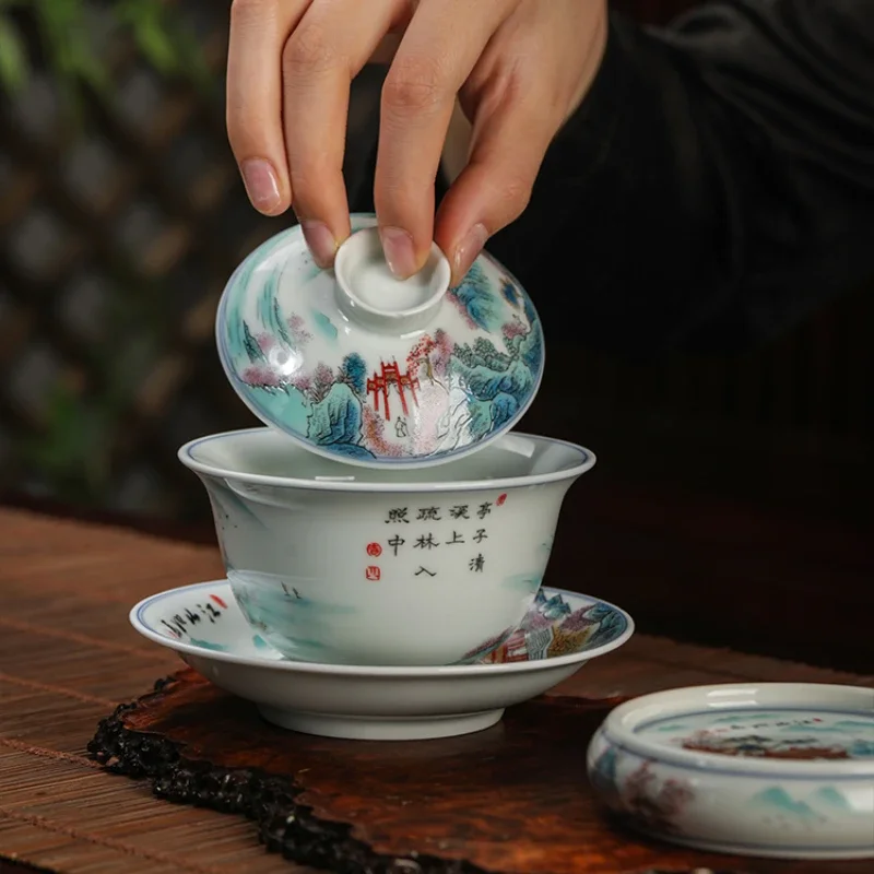 

Real Chinese Retro Jingdezhen Gaiwan Classical Antique Tea Brewing Bowl Household Ceramic Kung Fu Tea Coffee Cup Tea Ceremony