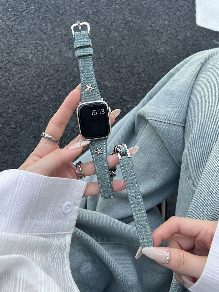 Роскошный 3D Звездный джинсовый металлический кожаный ремешок для Apple Watch Band 41 мм 49 45 40 44 для IWatch Series 8 7 6 SE 5 сменный Браслет
Роскошный 3D Звездный джинсовый металлический кожаный ремешок для Apple Watch Band 41 мм 49 45 40 44 для IWatch Series 8 7 6 SE 5 сменный Браслет