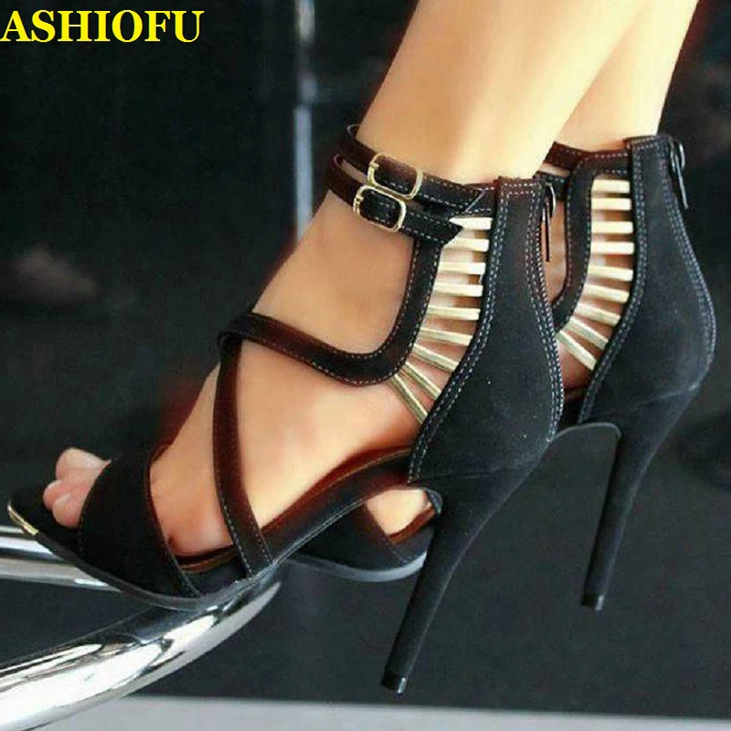 

ASHIOFU Handmade New Hot Ladies High Heel Sandals Daily Wear Peep-toe Party Casual Shoes Buckle Strap Prom Fashion Sandals Shoes