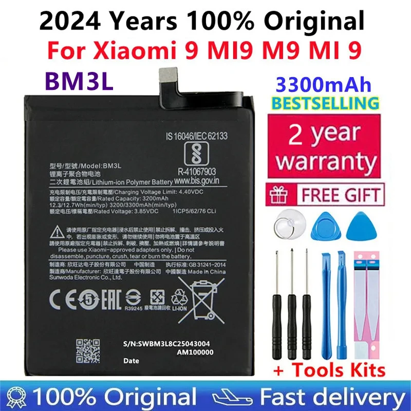 

100% Original Replacement Battery For Xiaomi 9 MI9 M9 MI 9 BM3L Genuine Phone Battery 3300mAh With Tools