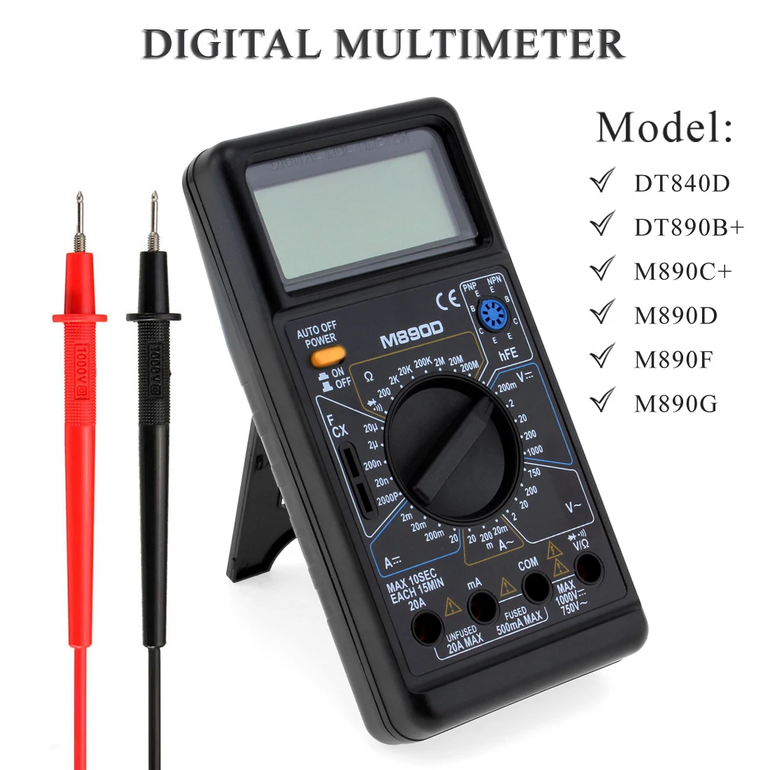 Digital Multimeter DMM AC/DC ohm Meter with Capacitance hFE Test For Transistor Tester Diagnostic-Tool VEJ52
Digital Multimeter DMM AC/DC ohm Meter with Capacitance hFE Test For Transistor Tester Diagnostic-Tool VEJ52