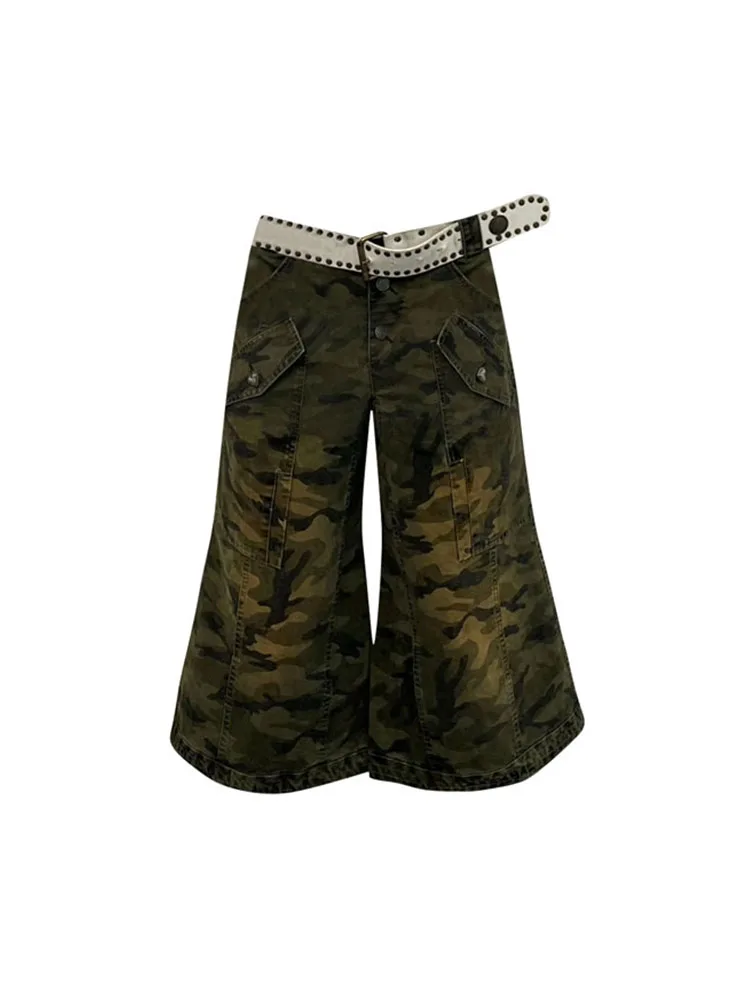 

Harajuku Bell Bottoms 90s Baggy Vintage Camouflage High Waist Flared Jeans Classical Army Green Denim Trousers Casual Streetwear