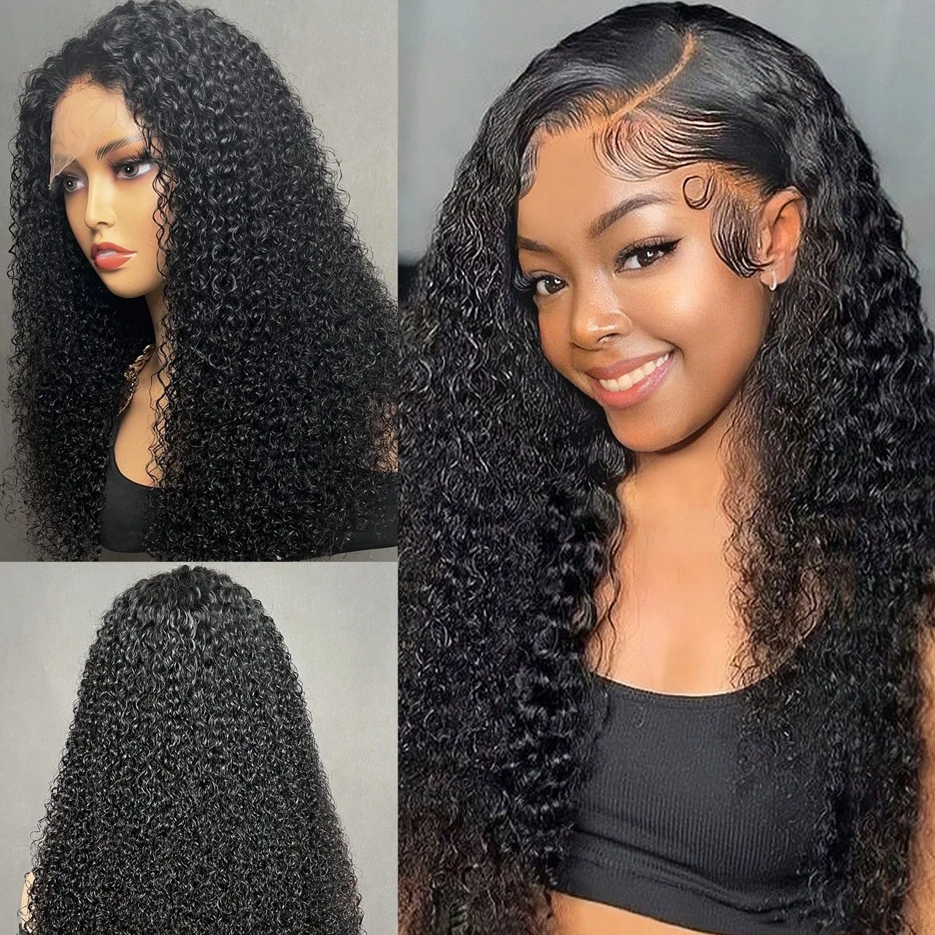 

Lace Kinky Curly Lace Frontal Wig 180% Density Black Color Pre-Plucked Natural Hairline Lace Human Hair Quality Wig for Women