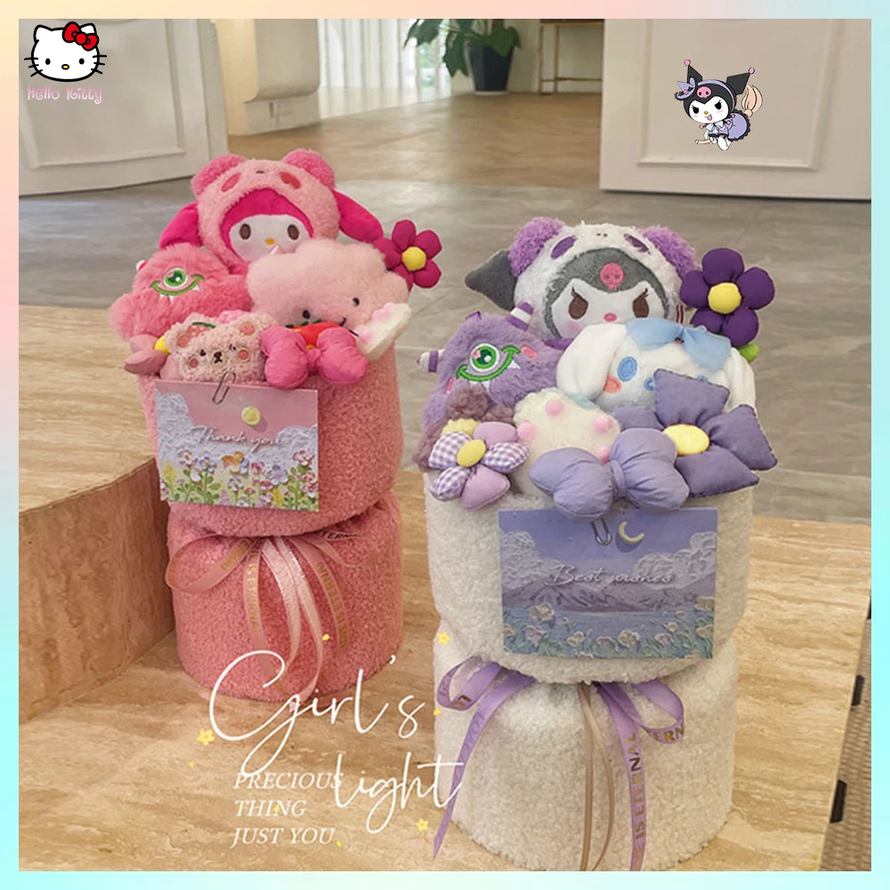 

Kuromi Doll Bouquet My Melody Sanrioed Anime Kawaii Cinnamoroll Gift Bag Cute Cartoon Graduation Present Birthday Kids Girl Gift