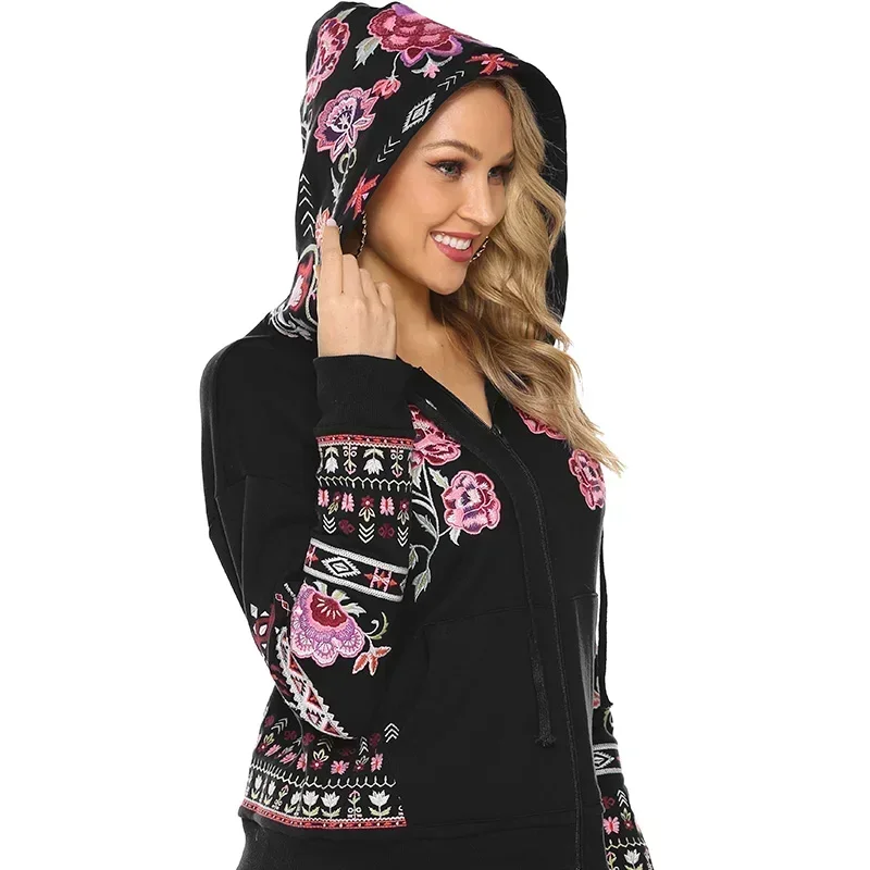Autumn and Winter Women's Hooded Thick Embroidery Jacket Top Female Casual Embroidery Long Sleeve Zipper Jacket Black
Autumn and Winter Women's Hooded Thick Embroidery Jacket Top Female Casual Embroidery Long Sleeve Zipper Jacket Black