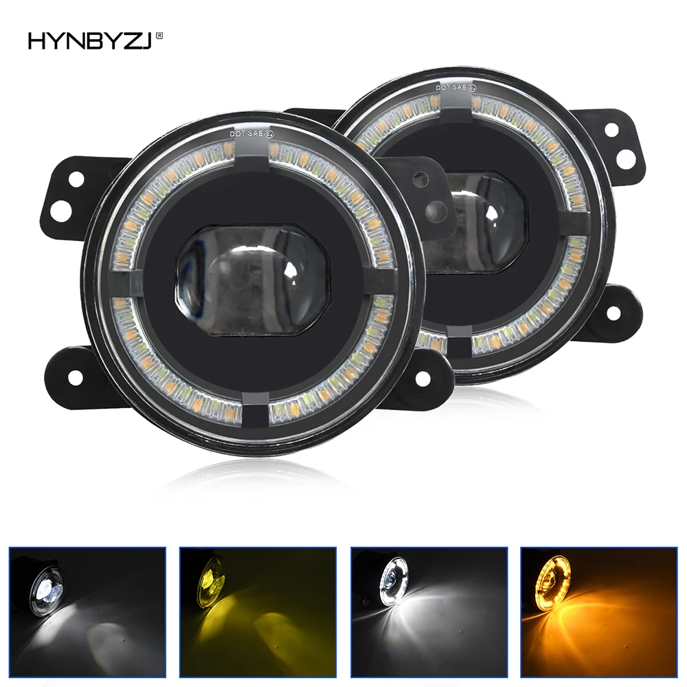 

HYNBYZJ 4" Led Fog Lights Halo Ring DRL Off Road Fog Lamp for Jeep Chevrolet Wrangler JK TJ LJ Dodge Journey 200W Yellow White