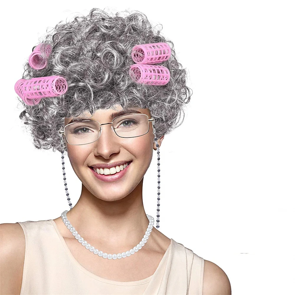 Old Lady Synthetic Hair Party Wig Granny Costume Wig with Hair Rollers for Halloween Cosplay Dress Up Party ONE SIZE(Only Wigs)
Old Lady Synthetic Hair Party Wig Granny Costume Wig with Hair Rollers for Halloween Cosplay Dress Up Party ONE SIZE(Only Wigs)