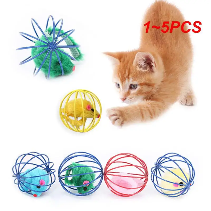 

1~5PCS Candy-colored Cat Toys With Bell Mouse Cage Toys Plastic Artificial Colorful Cat Teaser Toy Pet Interactive Training
