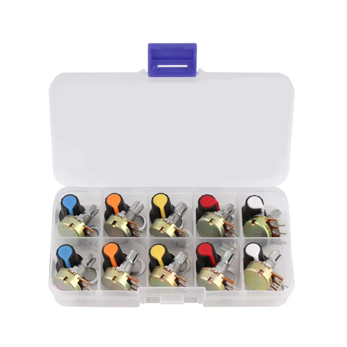 WH148 Potentiometer Kit B1K 2K 5K 10K 20K 50K 100K 500K 1M 15mm Linear Taper Rotary Potentiometer Resistor Set 3pin With Cap
WH148 Potentiometer Kit B1K 2K 5K 10K 20K 50K 100K 500K 1M 15mm Linear Taper Rotary Potentiometer Resistor Set 3pin With Cap