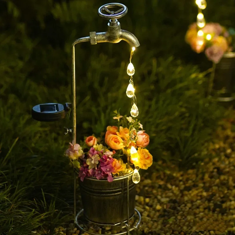 

Solar Watering Tap Lights Led Iron Planter Lantern Light Waterproof Yard Outdoor Lights Garden Decoration Outdoor Landscape Lamp