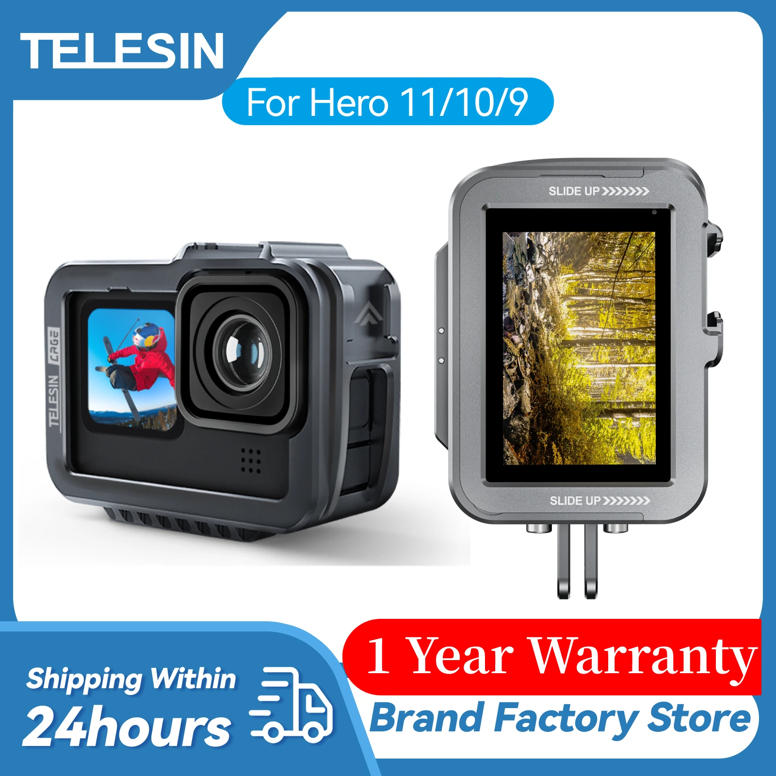 

TELESIN Aluminium Alloy Frame Case For Gopro Hero 11 10 9 8 Black Cage with Dual Cold Shoe Anti-Shock For GoPro Action Camera