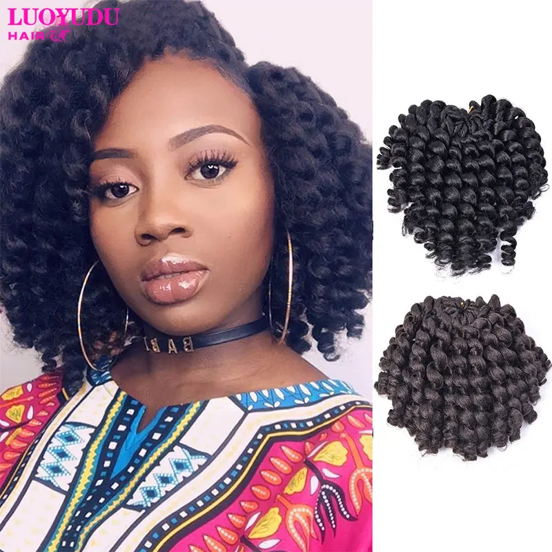 

Jumpy Wand Curl Crochet Braids 8Inch Jamaican Bounce Curly Hair Synthetic Brown Ombre Braiding Hair Extensions For Black Women