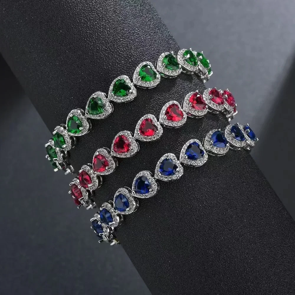 

Authentic pure natural sapphire tourmaline emerald bracelet 925 sterling silver inlaid with full diamonds and sparkling bracelet