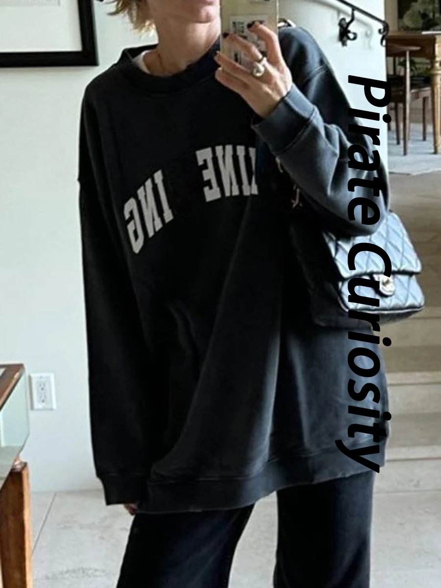 Spring New Letter Printed Sweatshirt O-neck Long Sleeve Washed Black Sweatshirts Women Vintage Fashion Sport Pullover Tops 2024
Spring New Letter Printed Sweatshirt O-neck Long Sleeve Washed Black Sweatshirts Women Vintage Fashion Sport Pullover Tops 2024