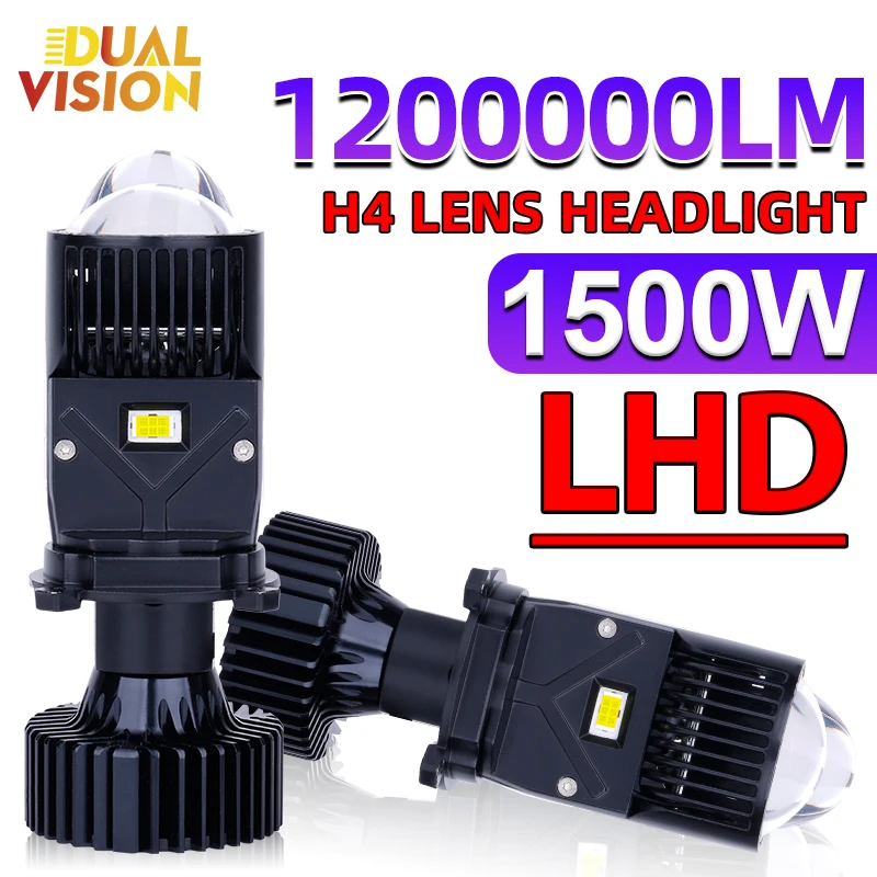 

H4 LED Mini Projector Lenses 1200000LM 1500W SUPER 7535 CSP 6500K LHD Turbo Fan STG PTF High Beam Low Beam 2PCS H4 Bulbs 12V 24V