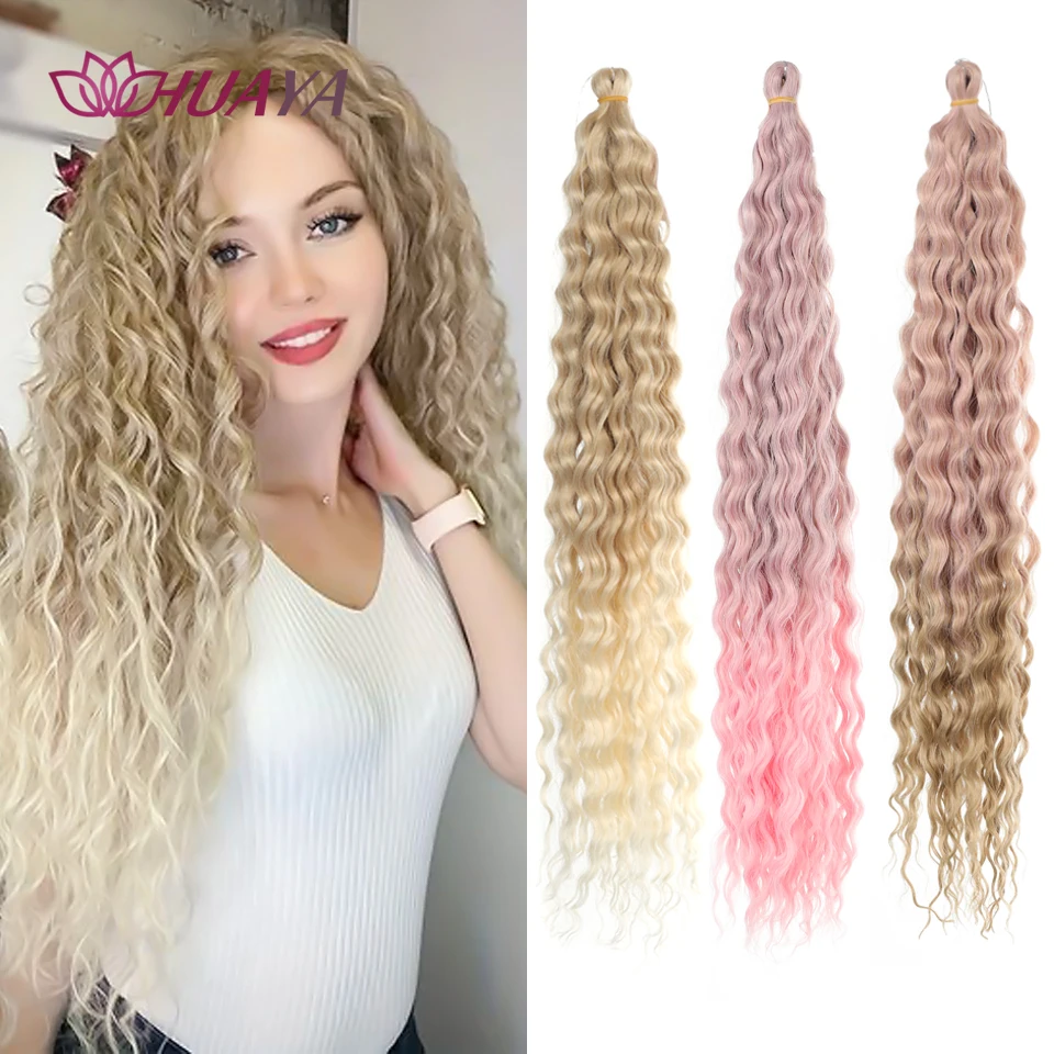 

Synthetic Ocean Wave Braiding Hair Extensions Crochet Braids Hair Afro Curl Hawaii Ombre Curly Blonde Water Wave Braid For Women