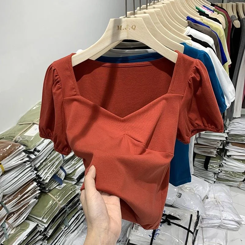 2023 Summer Women's cotton Bubble Sleeve T-shirt High waist versatile short sleeve
2023 Summer Women's cotton Bubble Sleeve T-shirt High waist versatile short sleeve