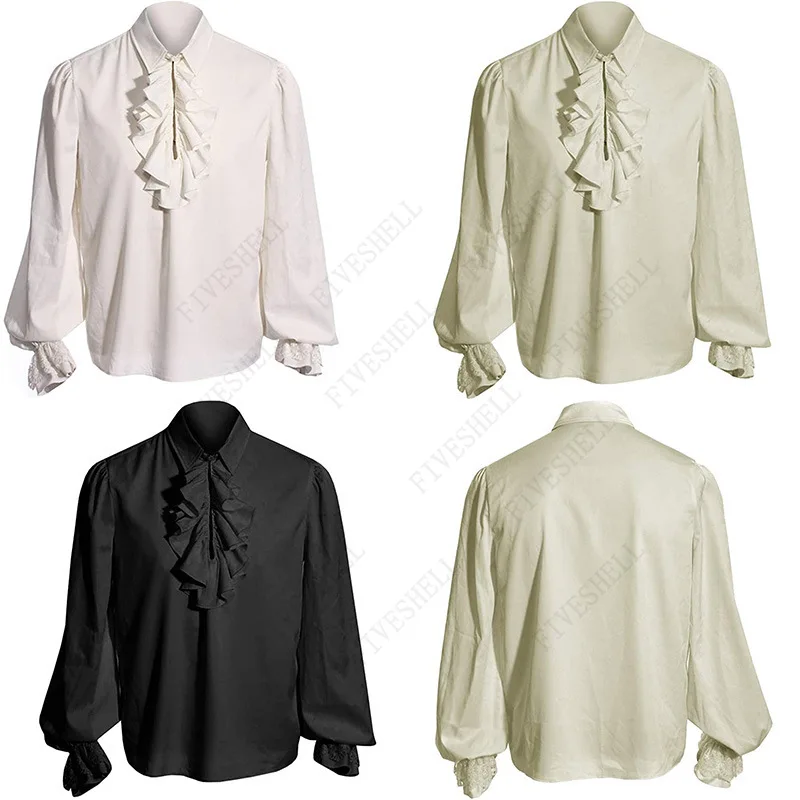 

2023 Vintage Men Women Medieval Long Sleeve Shirts Frill Collar White Pirate Cosplay Top Victorian Style Renaissance Prince Tops