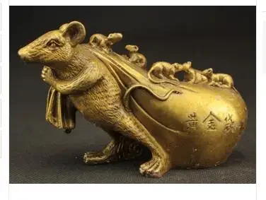 

collecting OLD copper Elaborate Old crafts Brass Exquisite Chinese Brass Statue - Big Mouse Draging Big Gold Bag and Small Mice