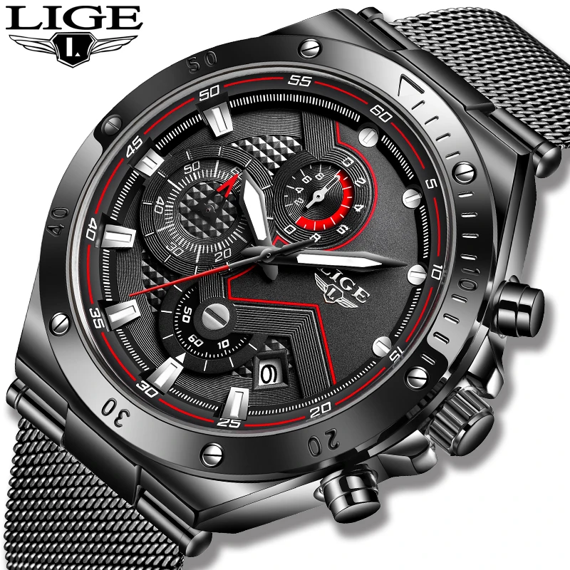 LIGE Men‘s Watches Casual Chronograpph Waterproof Military Sports Wristwatch Fashion Quartz Calendar Man Clock Relogio Masculino |