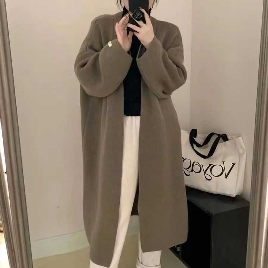 

Long Knitted Cardigan Sweater Female Senior Sense of Temperament Loose Fall and Winter New Fashion Lazy Wind Coat