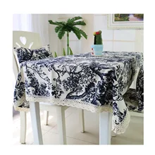 

Cotton Linen Tablecloths, Waterproof Table Covers Tree And Flower Dark Blue Dining Table Coffee Table Deco