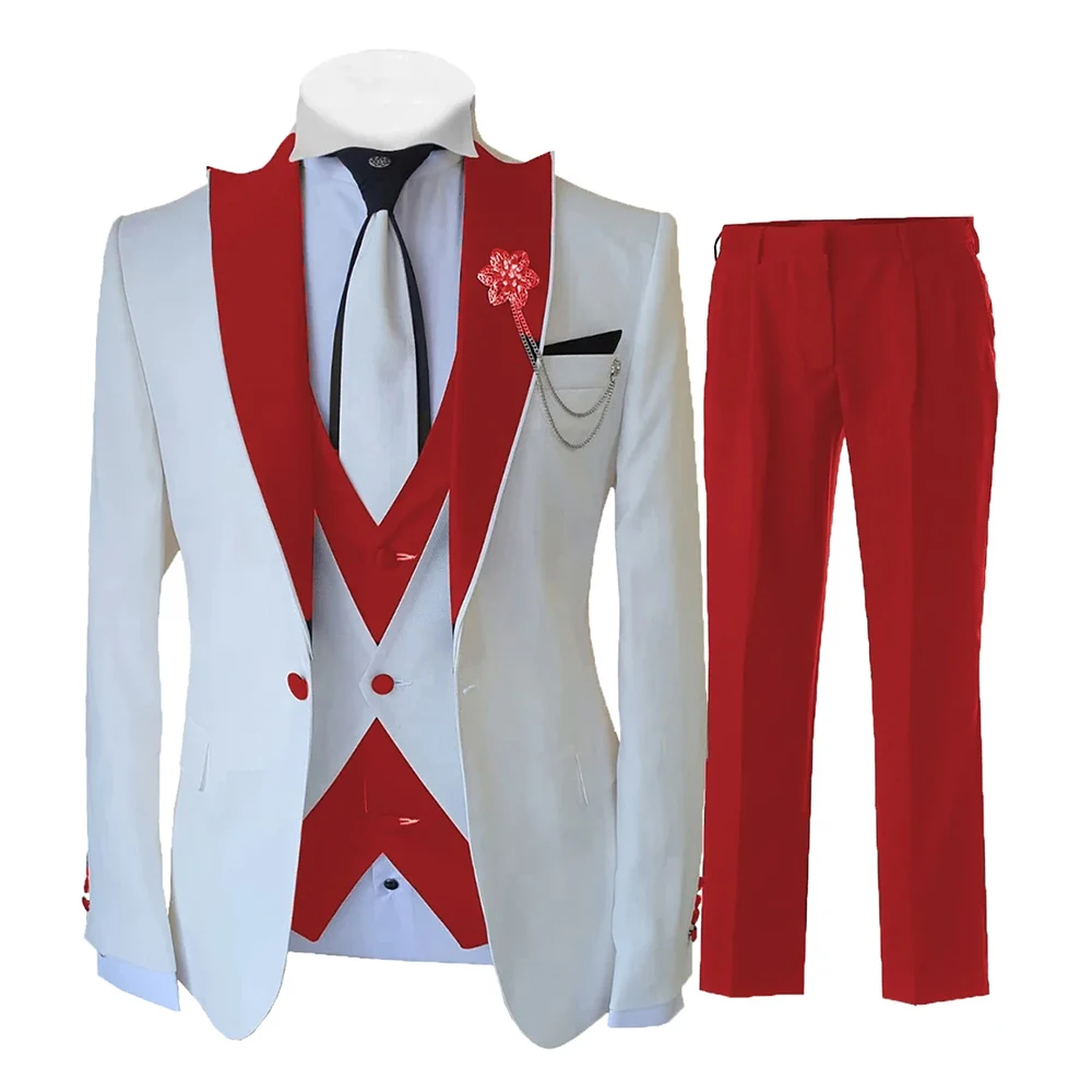 

Fashion Luxury Tailor-made White Men's Suit 3 Piece Set Slim Single Breasted Fit Wedding Best Man Groom Tuxedo Jacket Vest Pants