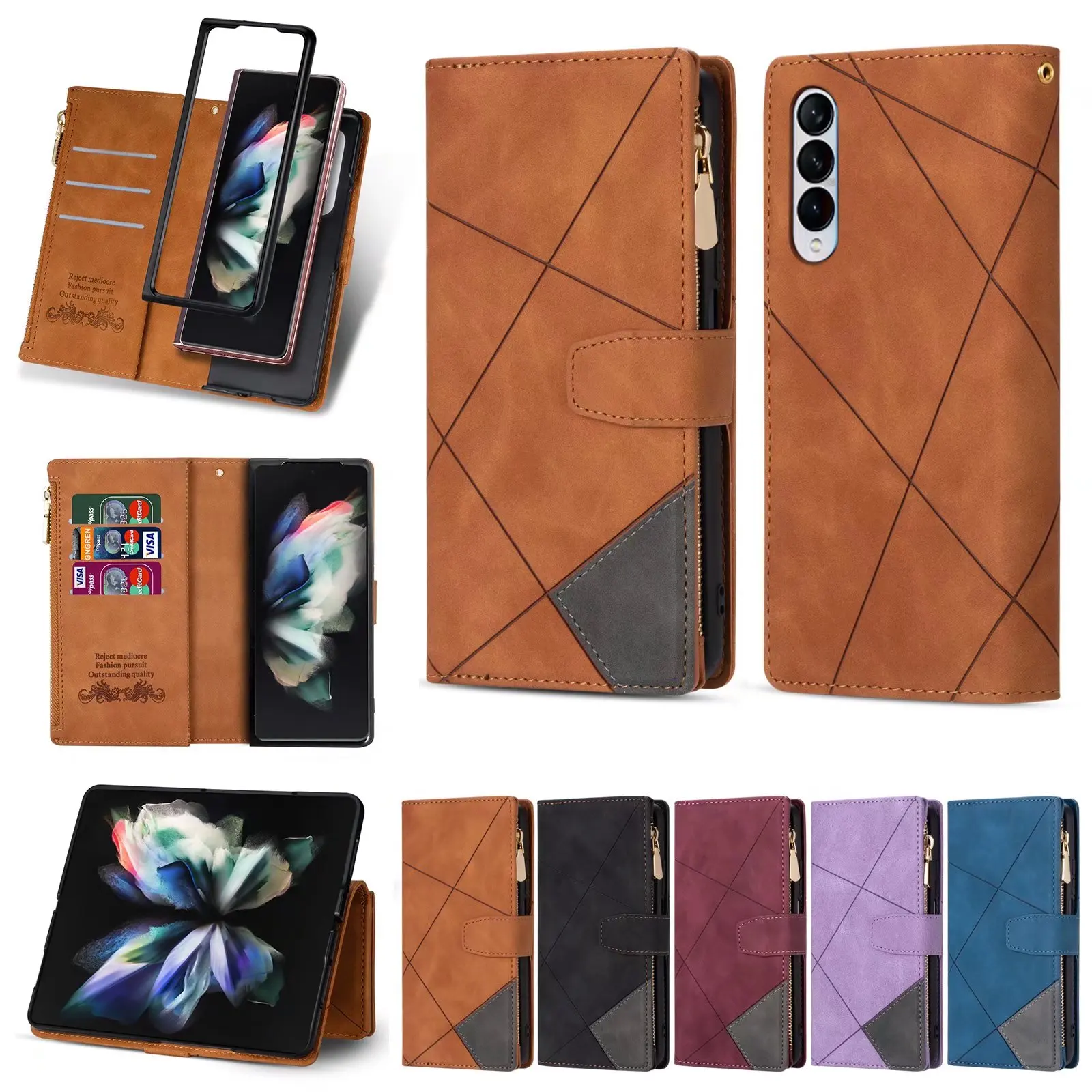 

Leather Wallet Case For Samsung Galaxy Z Fold 5 4 3 Fold5 Fold4 5G Card Holder Wrist Strap Handbag Magnetic Folio Wallet Cover