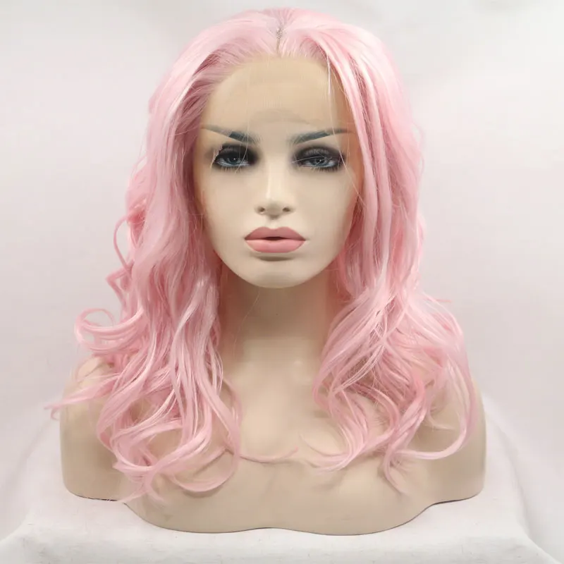 

Белая розовая свободная волна, синтетические кружевные передние парики, бесклеевые высококачественные волосы из термостойкого волокна для модных женских париков