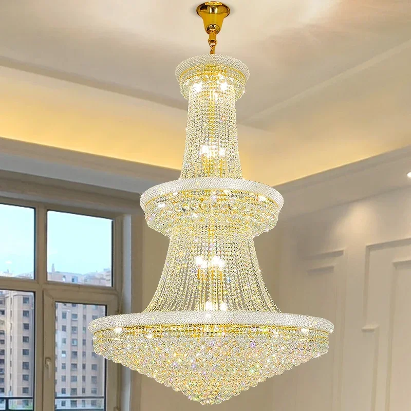 

Luxury Living Room Decor Crystal Ceiling Chandelier Staircase LED Pendant Light Hotel Lobby Villa High Hanging Lamp Luminaire