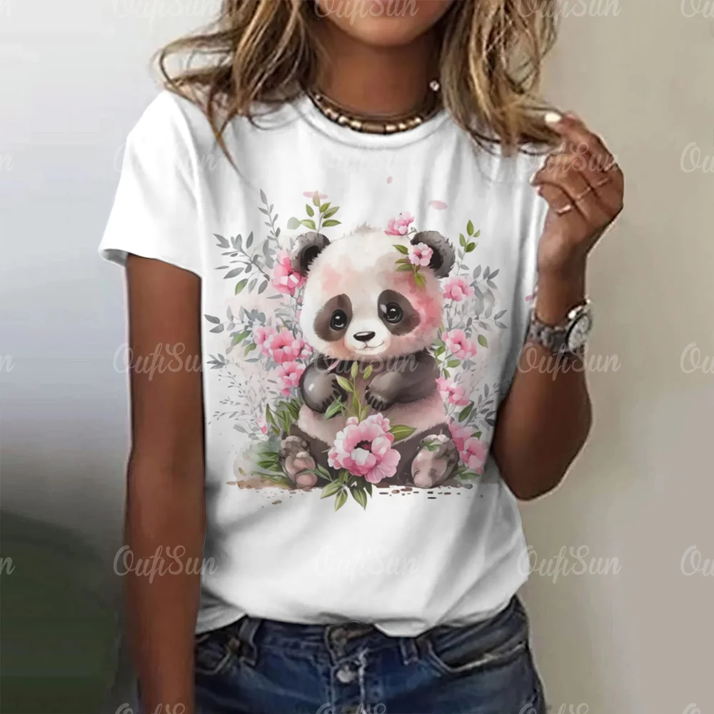 

2024 New Cute Panda T Shirts For Women Just A Girl Who Loves Pandas Print Casual T Shirt Funny Birthday Gift Women Oversized Top