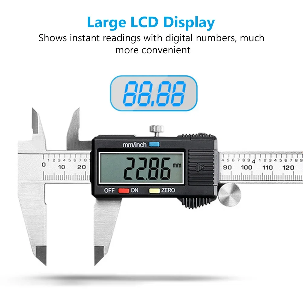 

Digital Caliper Electronic Vernier Scale Micrometer Precise Calipers Stainless Steel Auto Off Measuring Tool Inch/mm Conversion