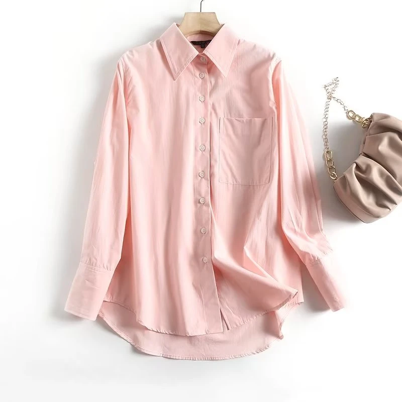 Withered Spring 2023 Women's New Shirt Solid Color Blouse Cotton Fashion Pockets Loose Shirt Tops 
Withered Spring 2023 Women's New Shirt Solid Color Blouse Cotton Fashion Pockets Loose Shirt Tops