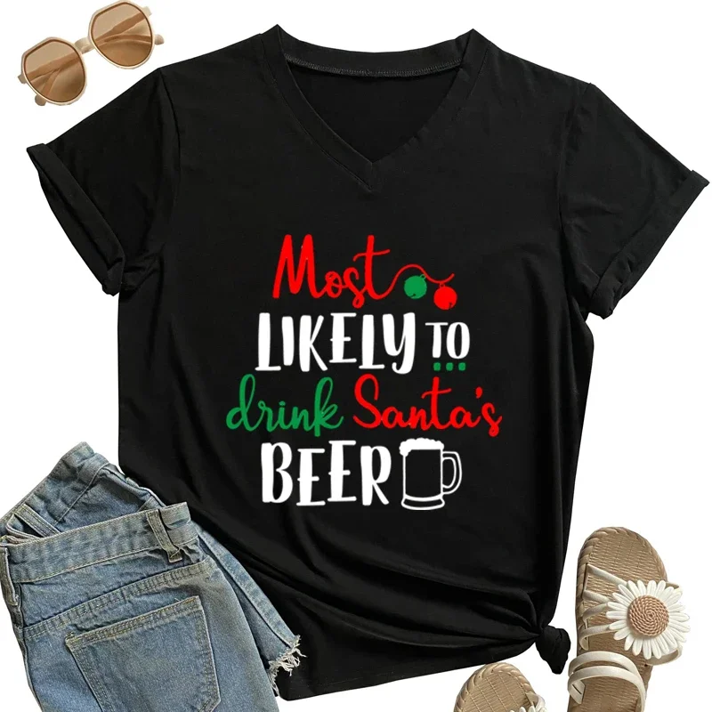Most Likely To Drink Santas Beer Print Women V Neck T Shirts Funny Tees Tshirts Short Sleeve Xmas Tshirt Christmas T-shirts Tops
Most Likely To Drink Santas Beer Print Women V Neck T Shirts Funny Tees Tshirts Short Sleeve Xmas Tshirt Christmas T-shirts Tops