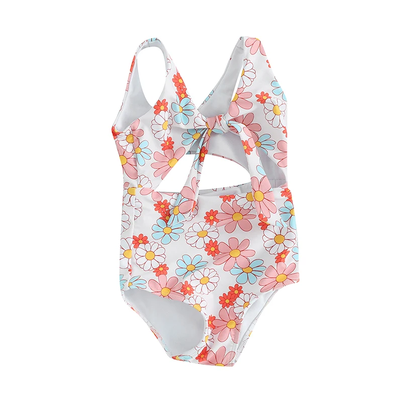 

Toddler Baby Girl Bathing Suits Cutout Tie Knot Swimsuits Cute Floral Print Sleeveless Swimwear Monokini