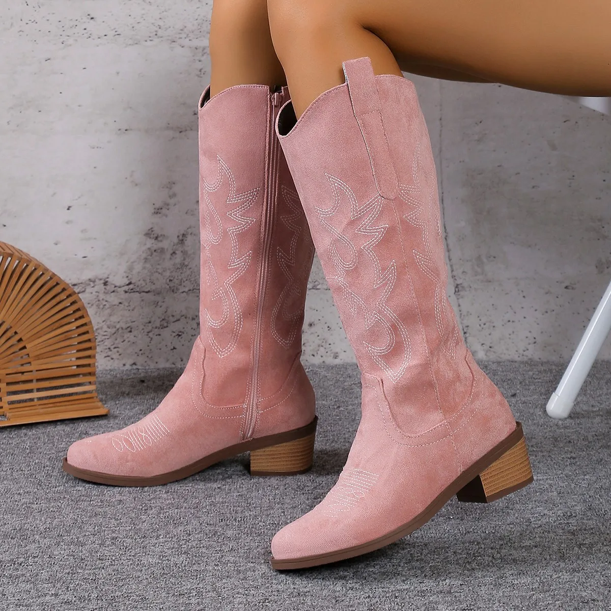 

NEW Woman Western Cowgirl Boot Fashion Slip on Long Knight Booties Winter Sexy Thin Women's Shoes Zapatos De Mujer Boots Heels