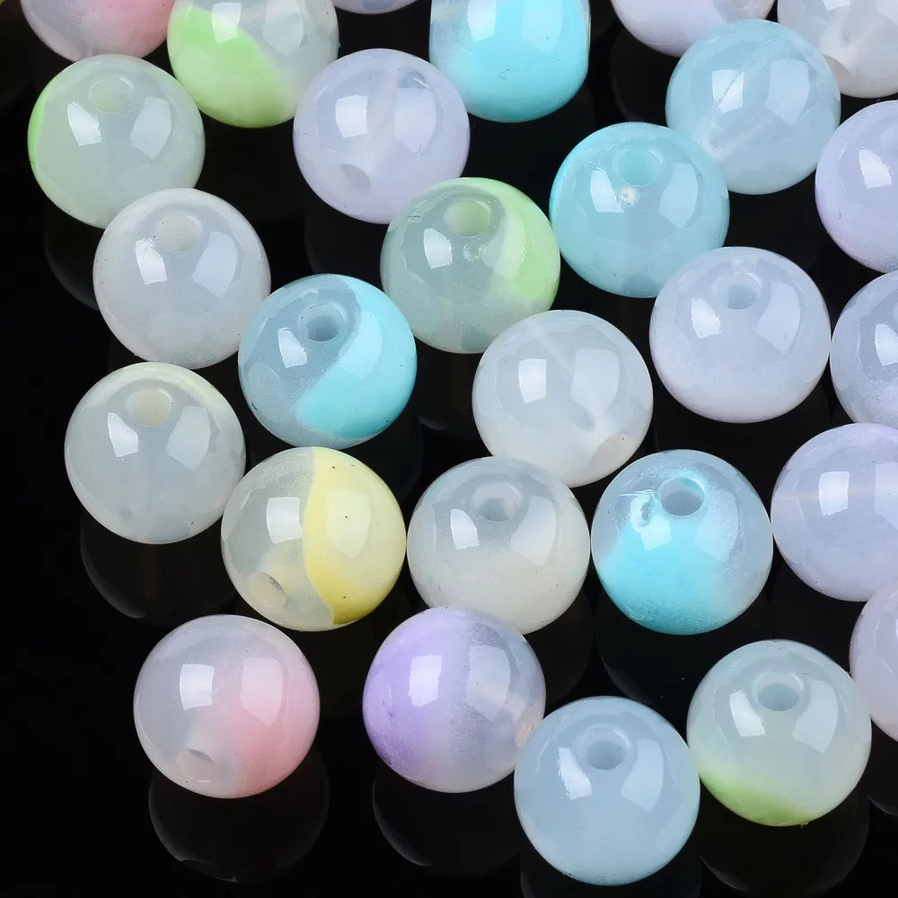 

500g Spray Painted Acrylic Beads Imitation Jelly Round Mixed Color 9.5x9mm Hole: 2mm about 940pcs/500g
